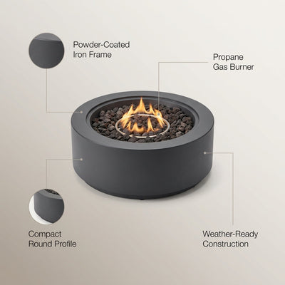32 In. W X 13.5 In. H Iron Propane Gas Burning round Outdoor Patio Fire Pit in Dark Grey