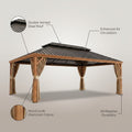 14 Ft. X 22 Ft. Double Galvanized Steel Roof Aluminum Wood-Looking Frame Outdoor Patio Hardtop Gazeb