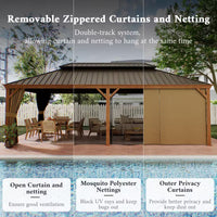14 Ft. X 22 Ft. Double Galvanized Steel Roof Aluminum Wood-Looking Frame Outdoor Patio Hardtop Gazeb