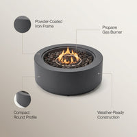 32 In. W X 13.5 In. H Iron Propane Gas Burning round Outdoor Patio Fire Pit in Dark Grey — Lifestyle