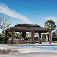 12 Ft. X 22 Ft. Double Galvanized Steel Roof Aluminum Frame Outdoor Patio Hardtop Gazebo with Netting and Curtains