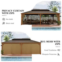 14 Ft. X 22 Ft. Double Galvanized Steel Roof Aluminum Wood-Looking Frame Outdoor Patio Hardtop Gazeb