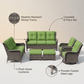 Patio Furniture Set 6-Piece Outdoor Patio Conversation Set with Green Cushions Lawn Furniture