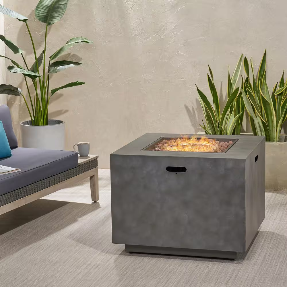 Wellington 33 In. X 24 In. Square Concrete Propane Outdoor Patio Fire Pit in Dark Grey