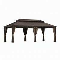 12 Ft. X 22 Ft. Double Galvanized Steel Roof Aluminum Frame Outdoor Patio Hardtop Gazebo with Netting and Curtains
