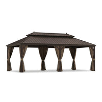 12 Ft. X 22 Ft. Double Galvanized Steel Roof Aluminum Frame Outdoor Patio Hardtop Gazebo with Netting and Curtains — Studio Shot