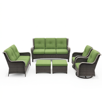 Patio Furniture Set 6-Piece Outdoor Patio Conversation Set with Green Cushions Lawn Furniture — Studio Shot
