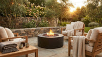32 In. W X 13.5 In. H Iron Propane Gas Burning round Outdoor Patio Fire Pit in Dark Grey — Lifestyle
